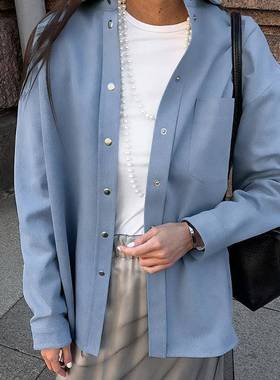 纯棉versatile 高级感蓝色coat autumn and winter new 小众minim