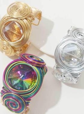 爆款retro punk style 小众设计手工铁丝编织镶exaggeration crys