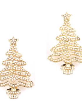 新款圣诞风fashion 百搭exaggeration 圣诞树造型alloy 镶钻气质