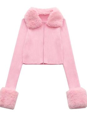 2023autumn and winter new hottie long sleeves sexy 毛毛领粉