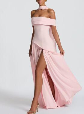 new 2025autumn 抹胸backless fashion sexy  dress  褶皱拼接飘