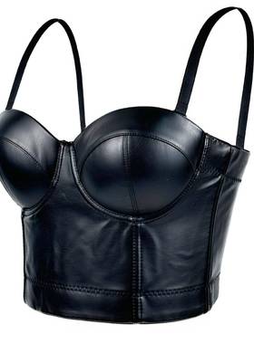 hottie 皮质抹胸仿羊皮straps waistcoat 内搭免文胸sexy 美女聚