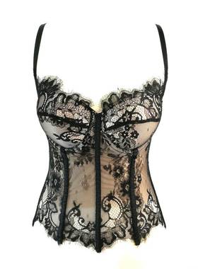 抖快黑色蕾丝sexy 镂空straps 修身waistcoat 外穿带胸垫jacket