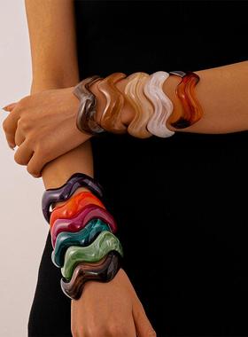 acrylic 晕染irregular 几何开口bracelet retro personality 小