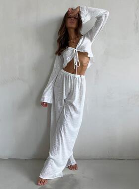 系带long sleeves trousers 睡衣suit 2025autumn new 莫代尔睡衣