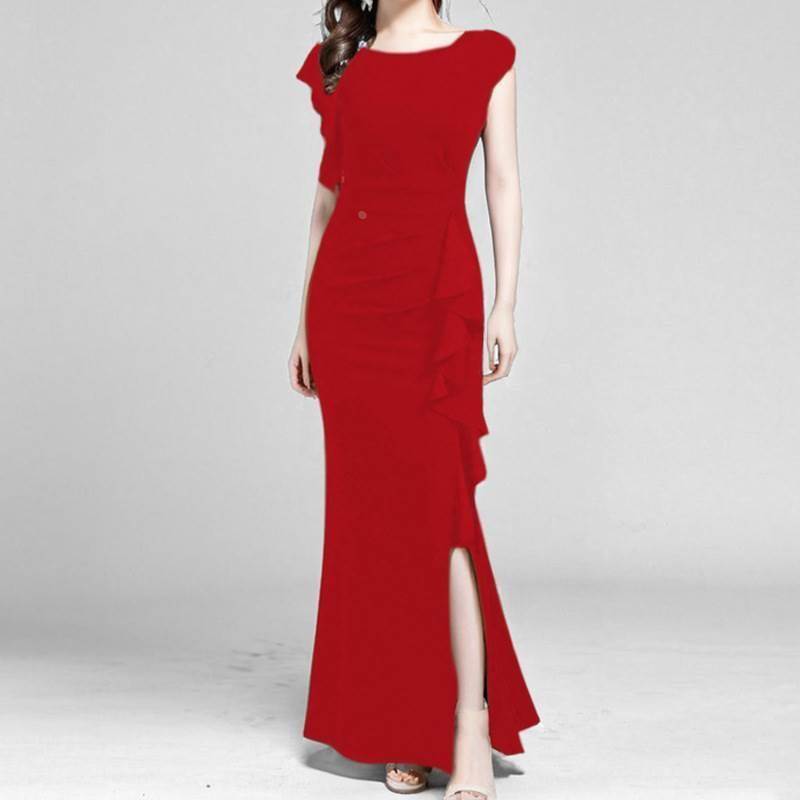 Fashionable round-neck flounce dress时尚圆领荷叶边连衣裙