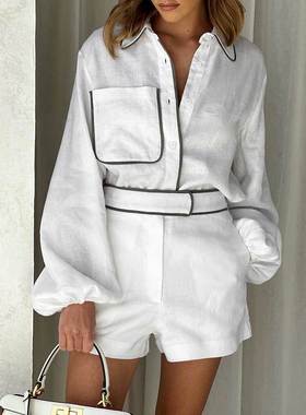 French通勤小香风白色suit2025new夏季纯棉小众高级感英伦women's