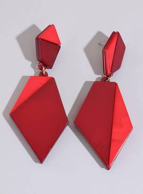 新款fashion 玫瑰粉几何钛钢耳环女 creativity exaggeration 撞