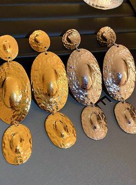 exaggeration 重工metal 感椭圆几何tassel 耳环personality 长款