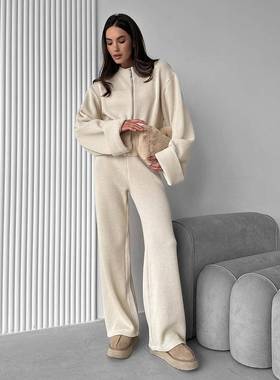knit long sleeves 阔腿trousers suit 2025autumn and winter ne