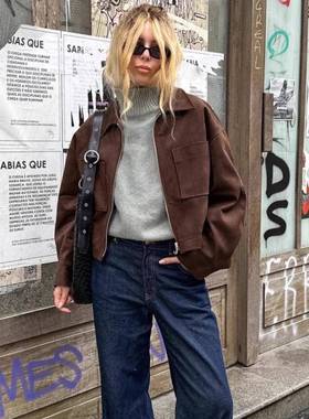 autumn and winter new long sleeves 麂皮绒coat 棕色2025new 小