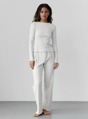 爱心提花long sleeves 睡衣two-piece set 2025autumn knit 镂空