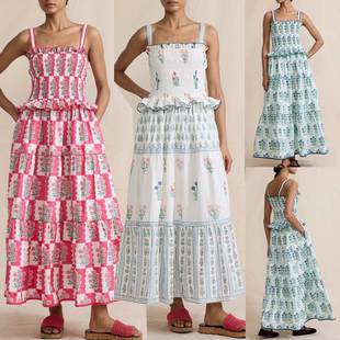 halter 優(yōu)雅連衣裙碎花度假吊帶長(zhǎng)裙 holiday dress Floral woman