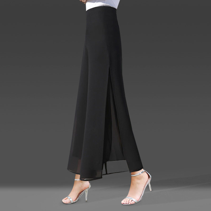 冰丝阔腿裤女夏季雪纺休闲长裤韩版高腰垂感开叉宽松坠感裤子裤裙