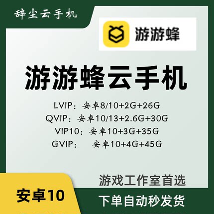 游游蜂云手机LVIP/QVIP/VIP10月卡安卓10运存2.5G储存30G新开续费