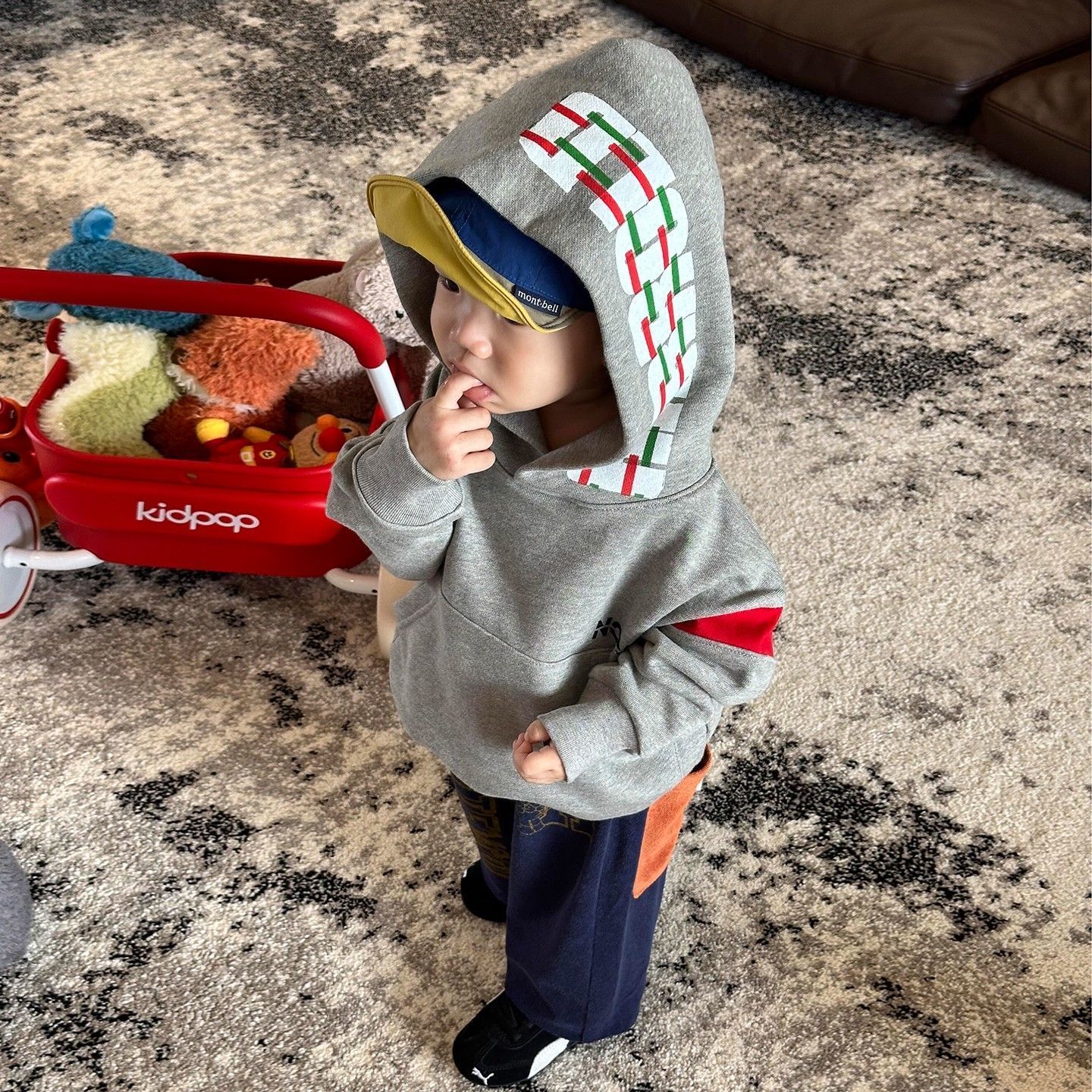 冬季儿童字母帅气加绒连帽卫衣潮