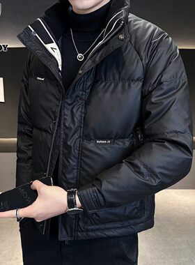 花花公子立领羽绒服男白鸭绒外套