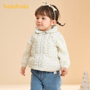 巴拉巴拉宝宝马甲外穿冬装女童背心羽绒服保暖小A版型甜美可爱萌