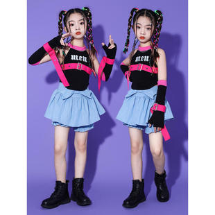 儿童爵士舞套装上衣裙子女童Jazz舞蹈演出服潮少儿街舞嘻哈服装夏