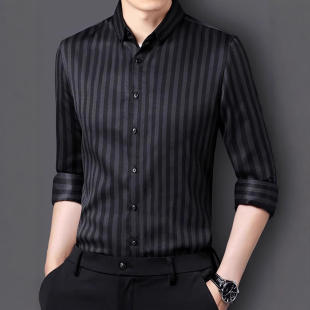 开衫 弹力商务衬衫 衬衣显瘦男装 中青年长袖 免烫处理 条纹休闲修身