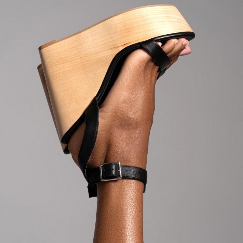 欧美坡跟凉鞋 木纹厚底罗马搭扣时装女鞋wedges shoes 15cm
