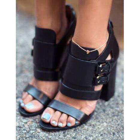 跨境欧美时装凉鞋罗马皮带扣粗跟外贸女鞋45block heels sandals