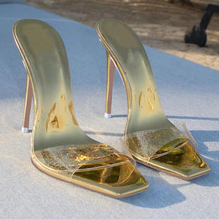 速賣通拖鞋 歐美時(shí)裝 涼鞋 方頭炫彩細(xì)跟女鞋 women仿皮 sandals