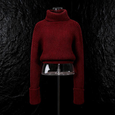 新款慵懒休闲风短款毛衣2025秋季百搭舒适高领长袖修身版纯色上衣