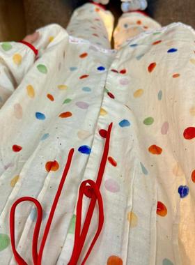 【台湾EH】春秋新款红色蝴蝶结娃娃领纯棉女睡衣学生长袖简约休闲