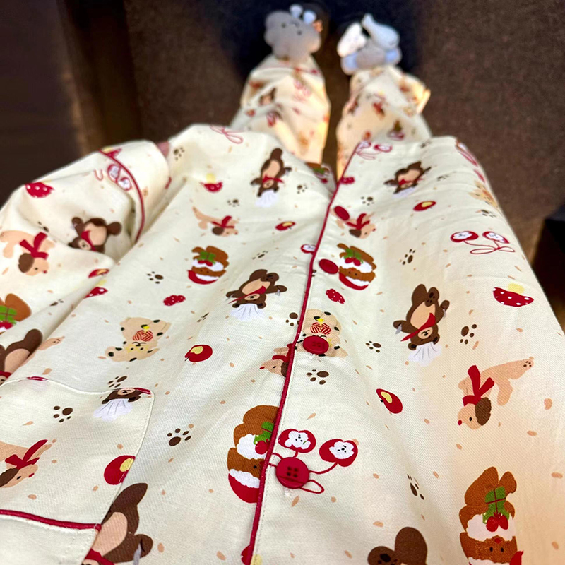 侘町2025年新款圣诞厨师小熊长袖睡衣女春秋款可外穿纯棉家居服