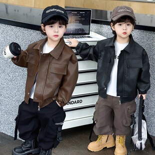 男童春秋装 儿童痞帅洋气时髦机车服中小童外套外贸 夹克皮衣韩版