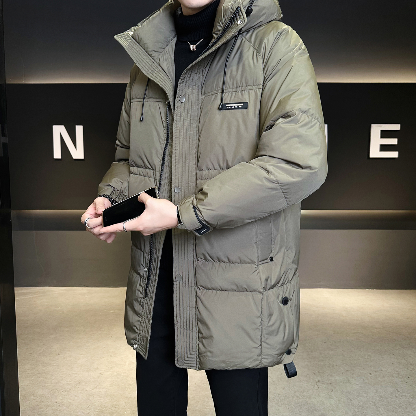 标50绒中长款连帽羽绒服男士2025新款保暖外套男B320-6623-P295，男装羽绒服，电商B320