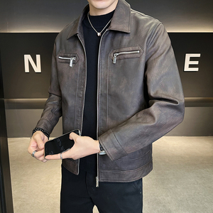 店主风皮衣男士2025新款秋季休闲皮夹克男装外套B320-2056-P130图片