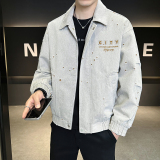 店主风牛仔夹克男士休闲时尚2025新款破洞外套男装B320-8812-P145，男装工装外套，电商B320