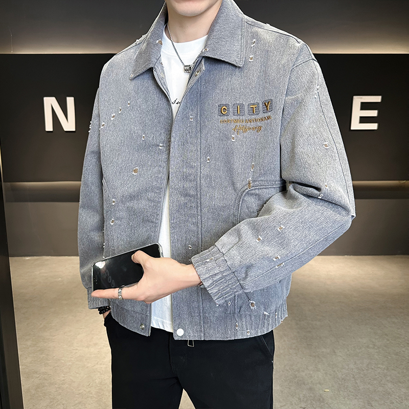 店主风牛仔夹克男士休闲时尚2025新款破洞外套男装B320-8812-P145，男装工装外套，电商B320