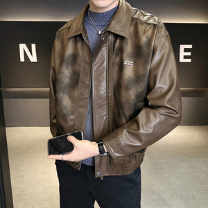 店主风皮衣男士2025新款秋季休闲皮夹克男装外套B320-7706-P145图片