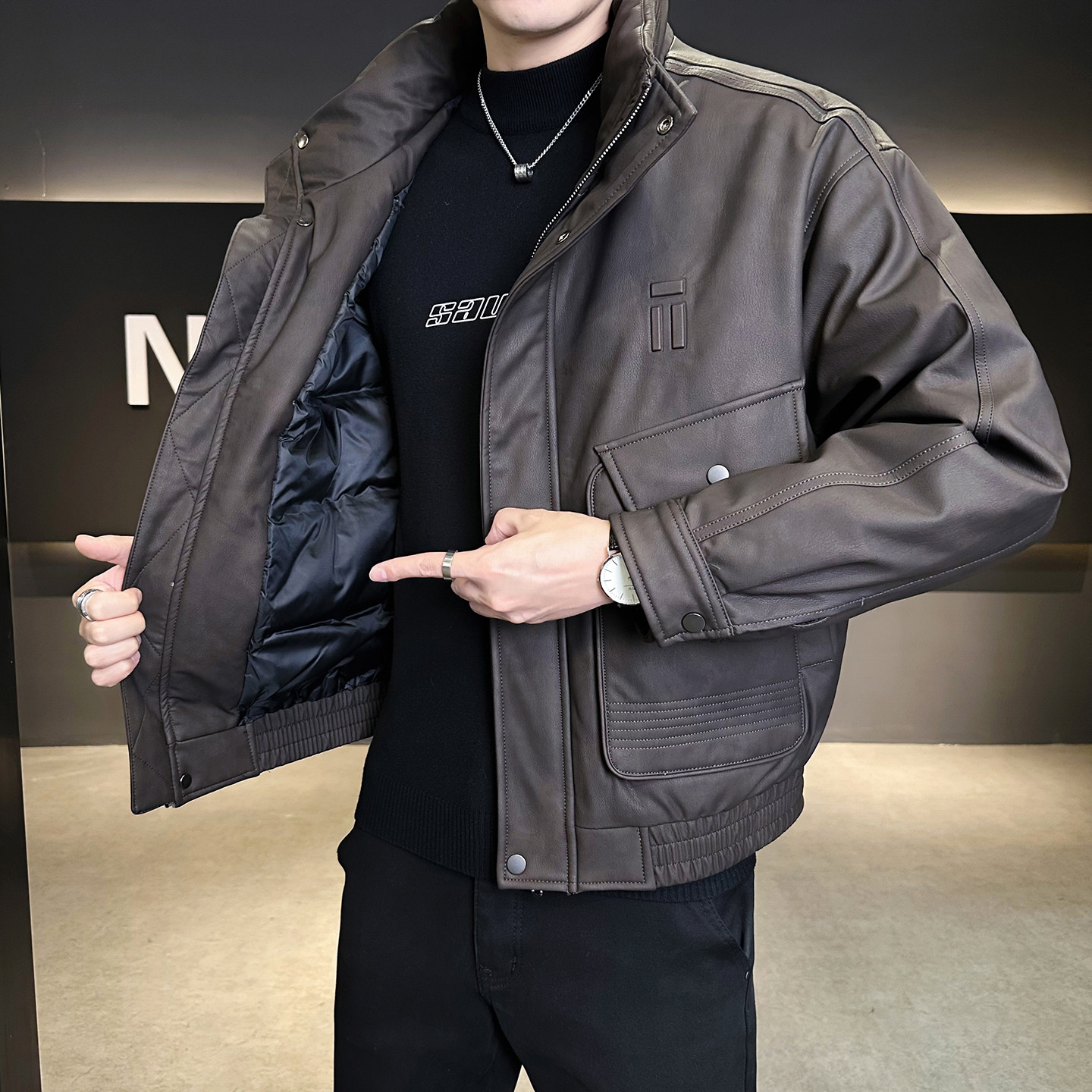 新标90绒美式皮衣羽绒服男冬季2025新款休闲外套B320-818-P305,男装皮衣,电商B320
