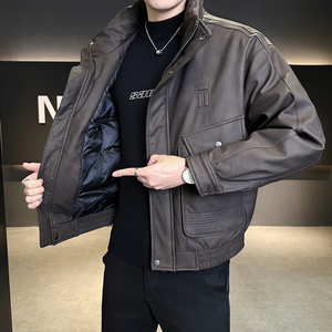 新标90绒 美式皮衣羽绒服男冬季2025新款休闲外套B320-818-P305图片