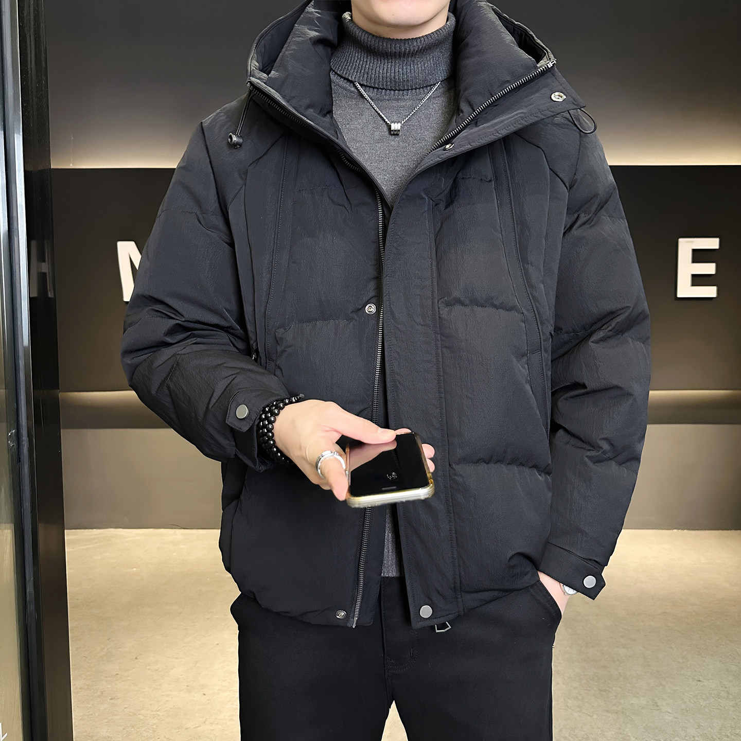 鹅绒标90绒冬季连帽羽绒服男外套B320-5586-P365有成衣报告,男装羽绒服,电商B320