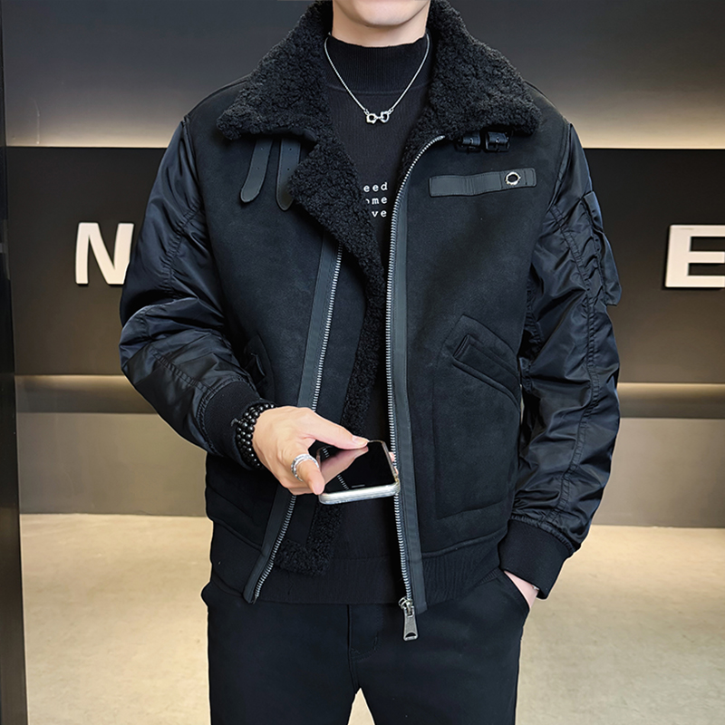皮毛一体外滩男装2025新款休闲时尚加绒皮衣夹克男B320-3533-P225，男装夹克，电商B320