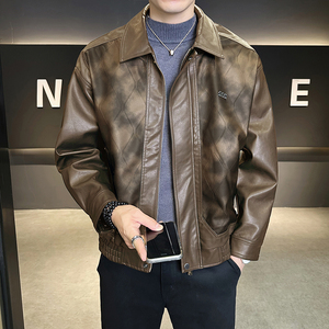 店主风皮衣男士2025新款秋季休闲皮夹克男装外套B320-7706-P145图片