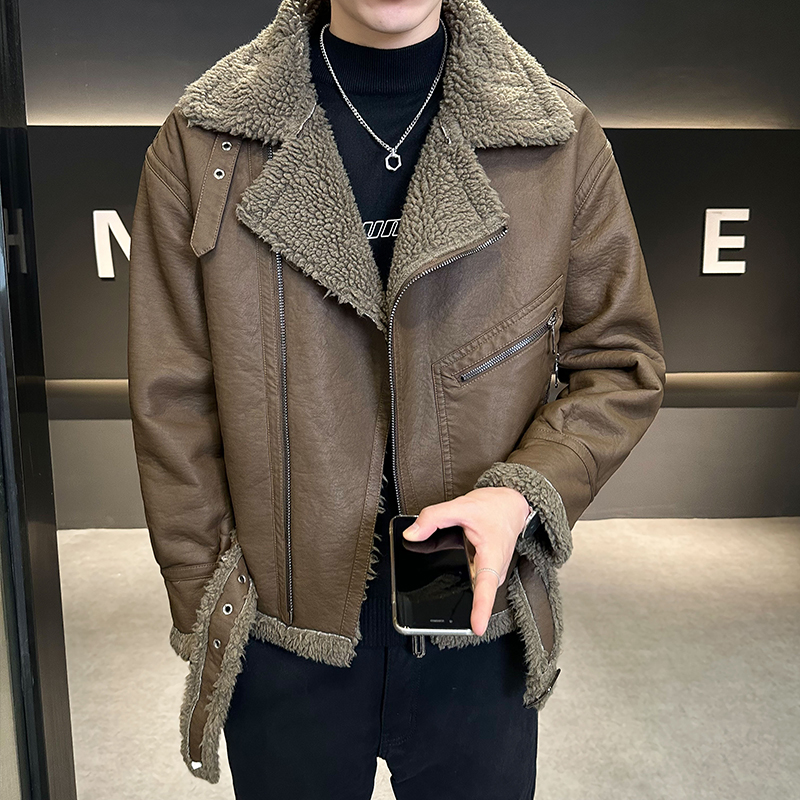 冬季皮毛一体男士2025年新款休闲复古皮外套男B320-P238-P220，女装短外套，电商B320