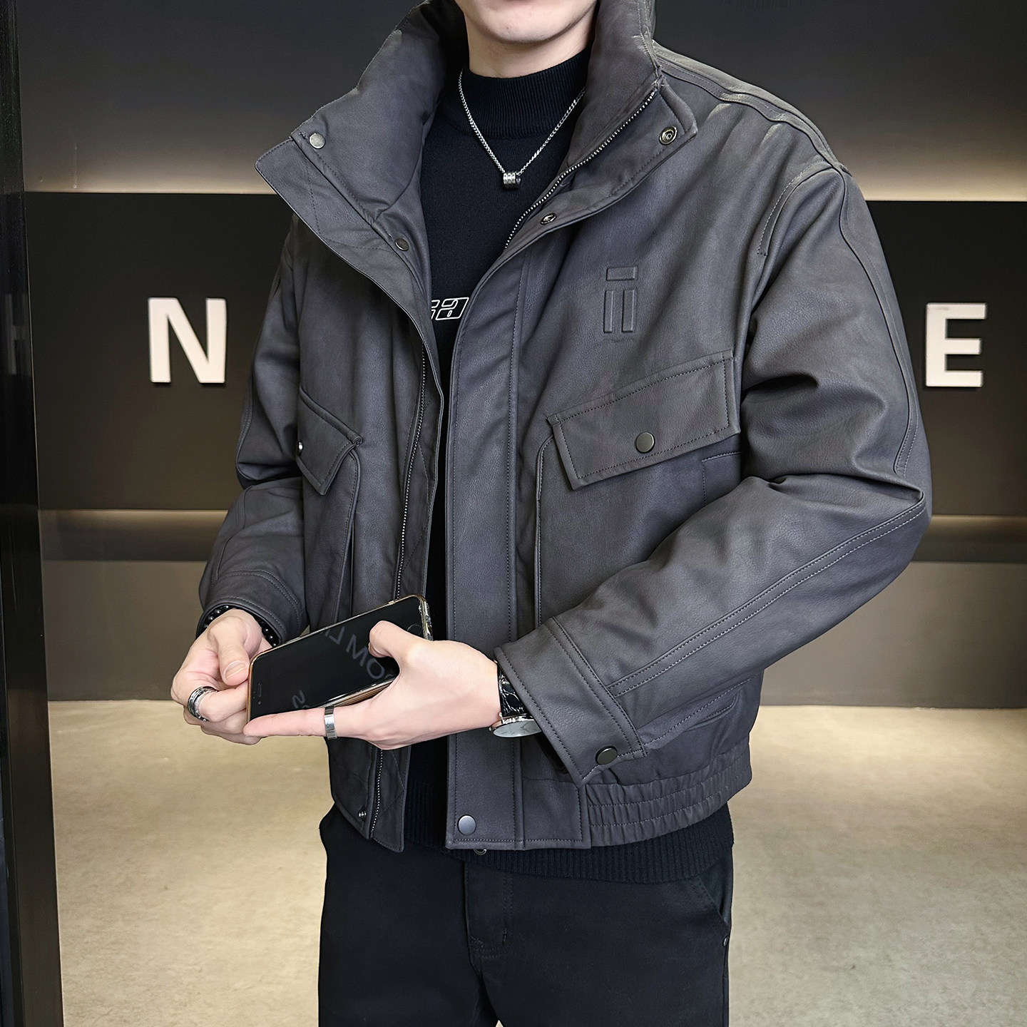 新标90绒美式皮衣羽绒服男冬季2025新款休闲外套B320-818-P305,男装皮衣,电商B320