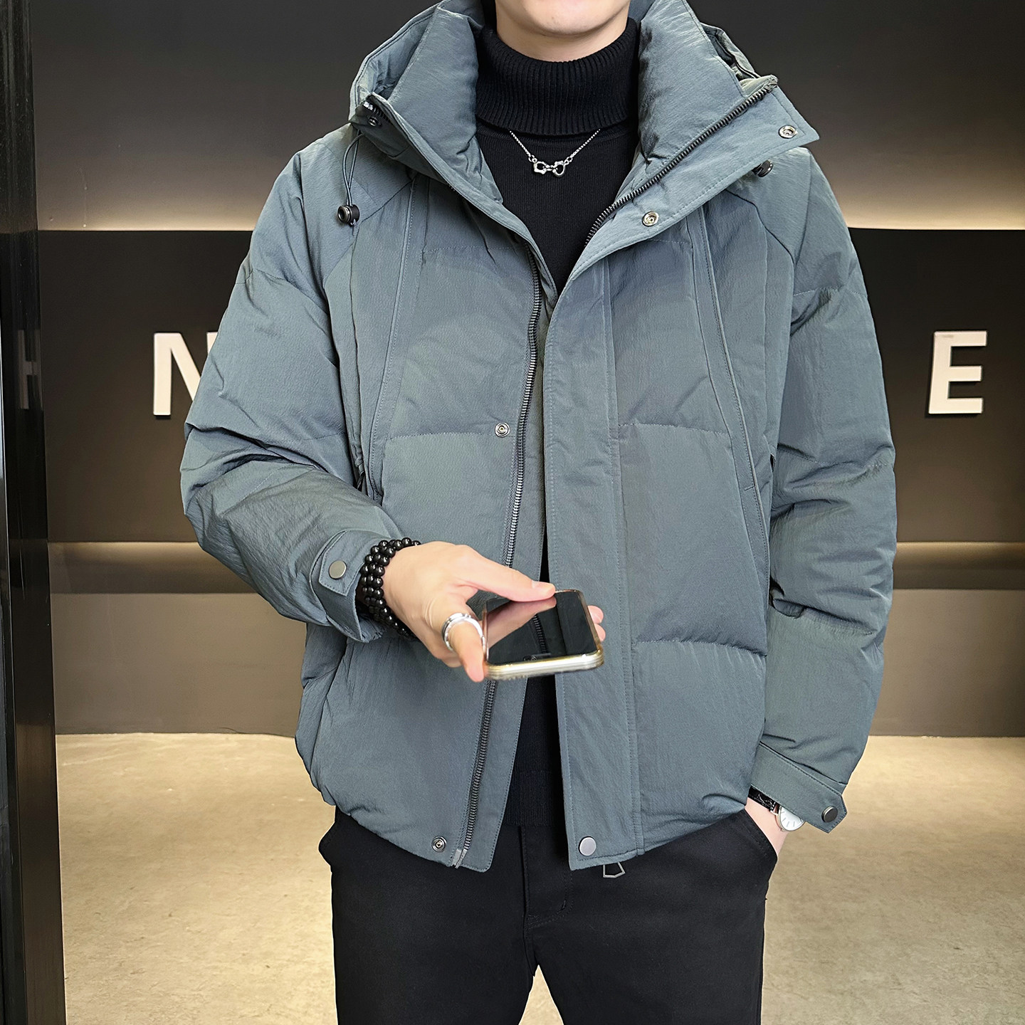 鹅绒标90绒冬季连帽羽绒服男外套B320-5586-P365有成衣报告,男装羽绒服,电商B320