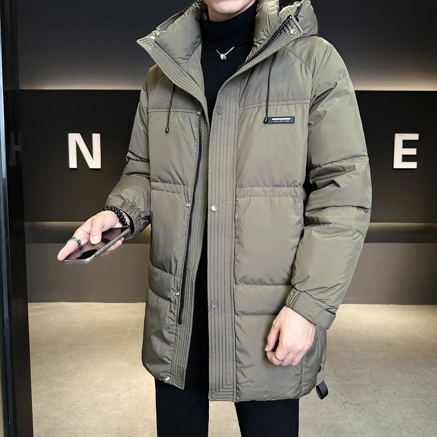 标50绒中长款连帽羽绒服男士2025新款保暖外套男B320-6623-P295,男装羽绒服,电商B320
