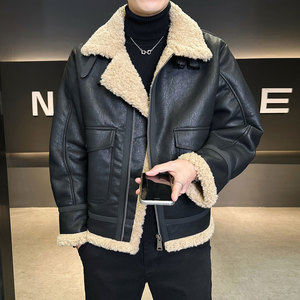 冬季皮毛一体外套男士2025新款休闲加绒皮夹克男装B320-2516-P230图片