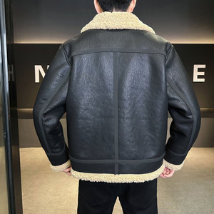 冬季皮毛一体外套男士2025新款休闲加绒皮夹克男装B320-2516-P230图片