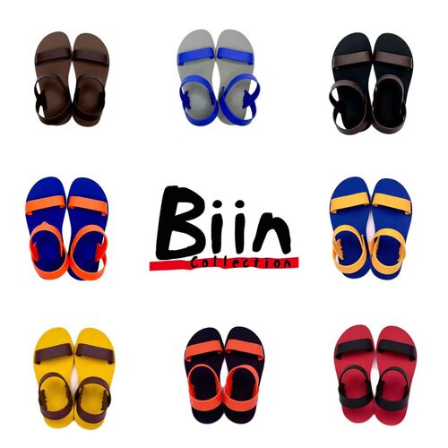 Biincollection男士泰国进口橡胶户外耐磨速干透气防臭一字凉鞋