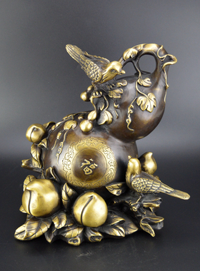 福禄寿喜黄铜葫芦花鸟仙桃工艺品