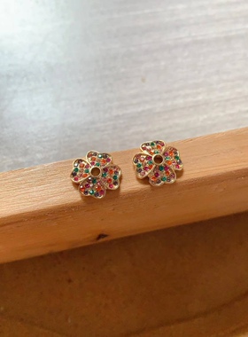 文玩玉米花托18k镀金镶钻四叶草彩钻花帽diy手作配件饰品
